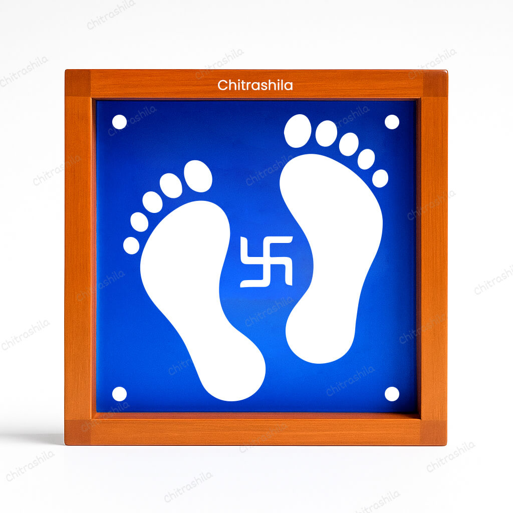 CHITRASHILA® Swastik with Krishna Charan Motif Rangoli Stencil – 5x5 Inches (WA-27)