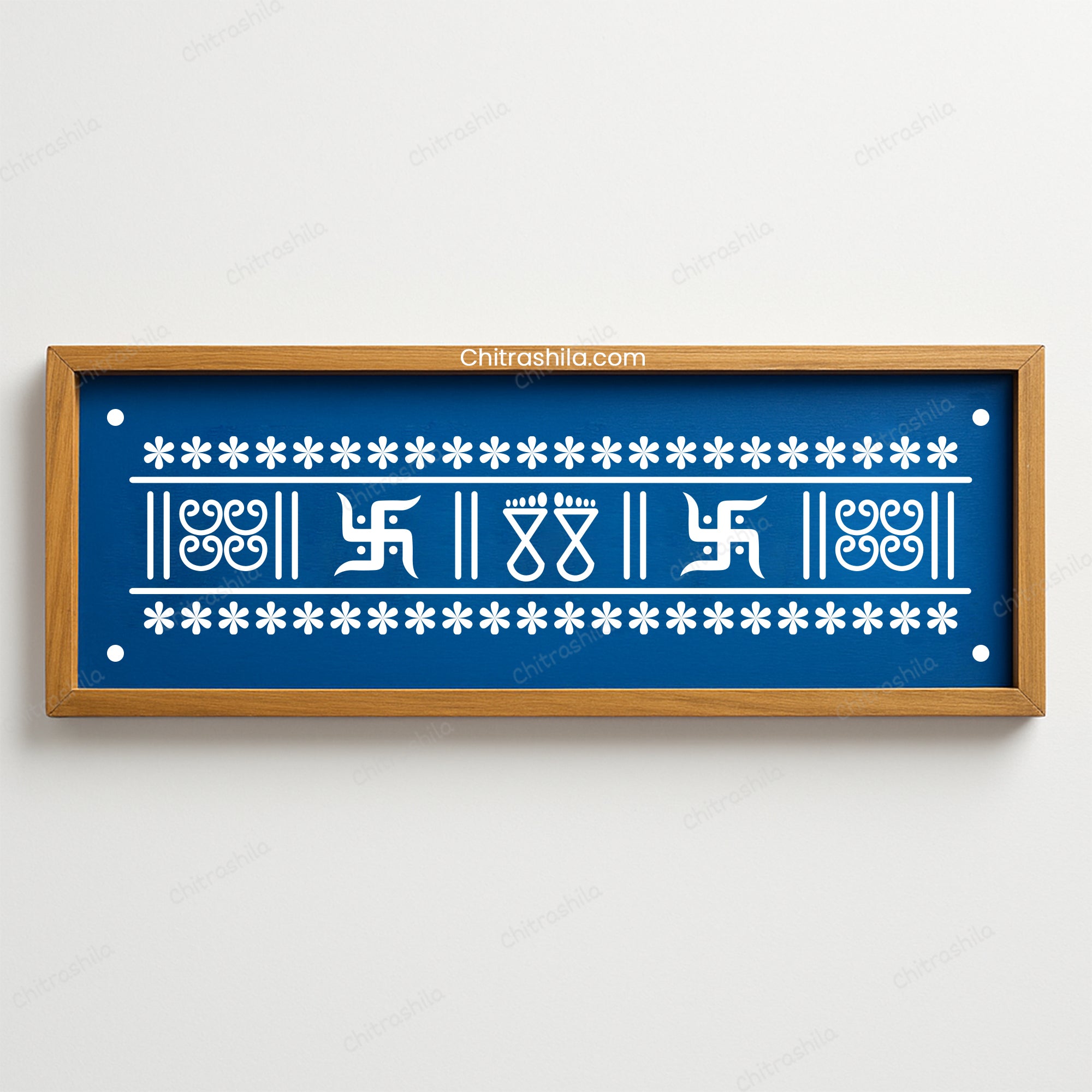 CHITRASHILA® Gaupadma Swastik Paul Design Wooden Rangoli Stencil 17x5 Inches (WB‑26)