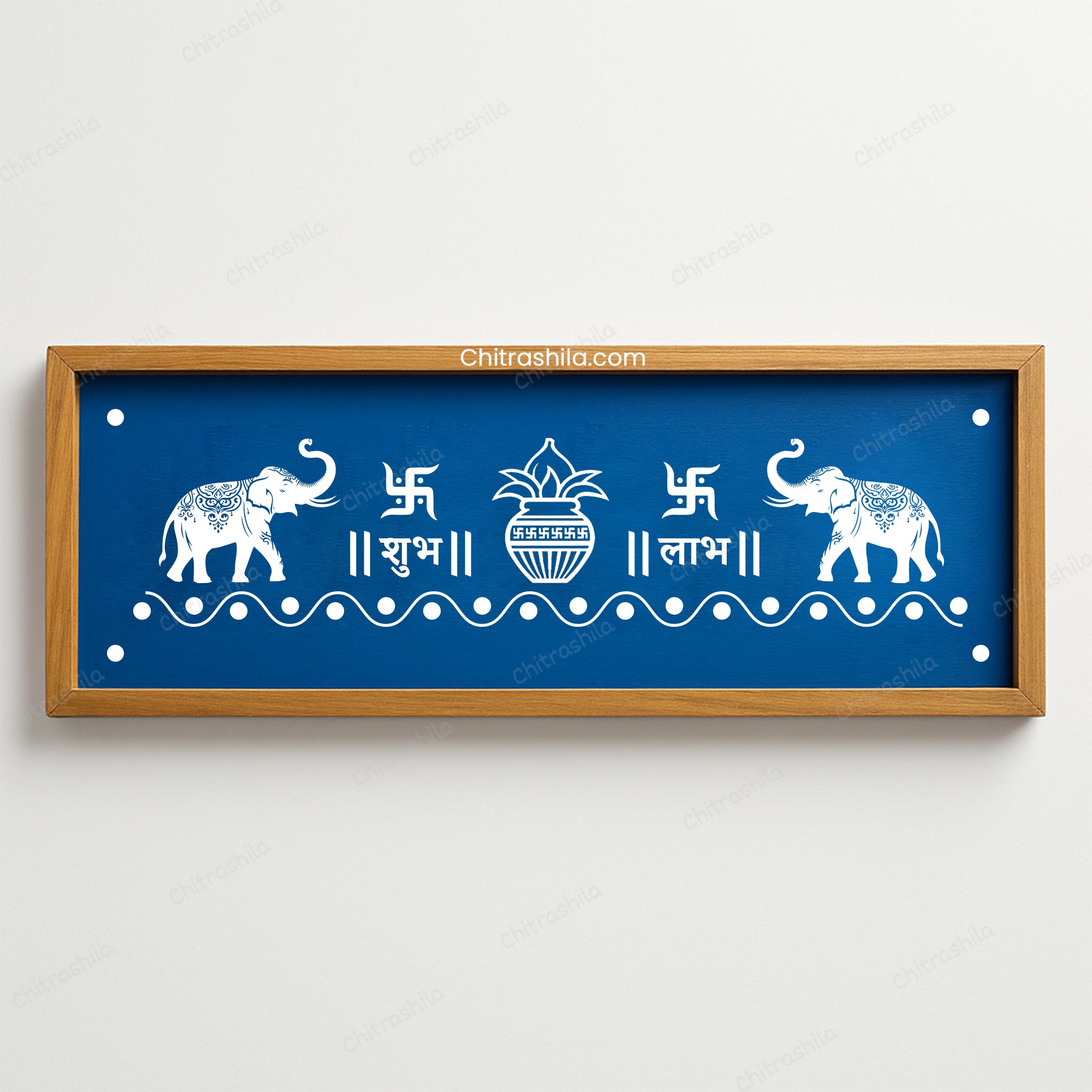 CHITRASHILA® Shubh Labh with Elephant and Swastik Wooden Rangoli Stencil 17x5 inches (WB-13)