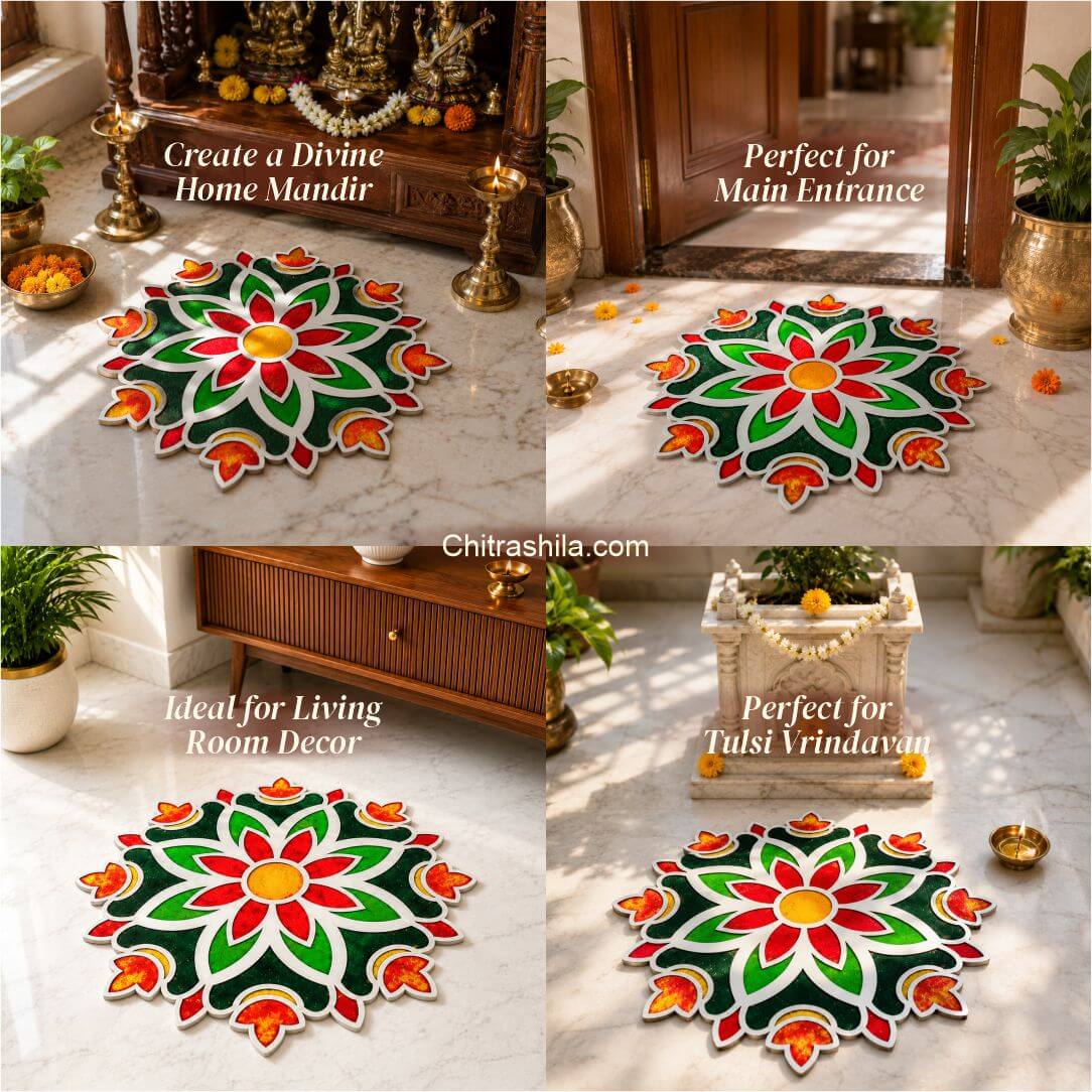 CHITRASHILA® Auspicious Diya MDF Rangoli Mat (12x12 inches)- D03