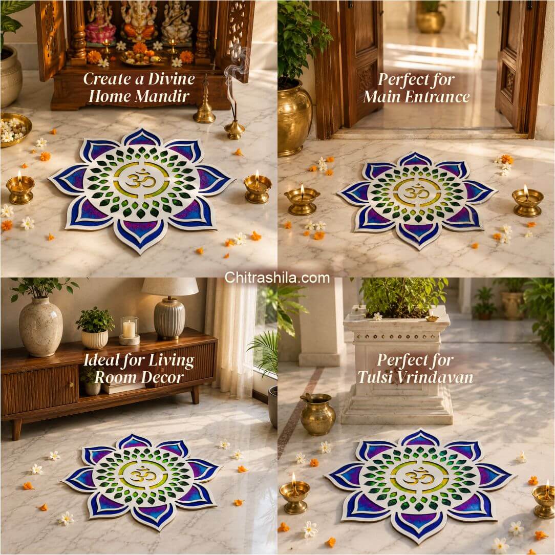 CHITRASHILA® Om Divine MDF Rangoli Mat (12x12 inches)-D07