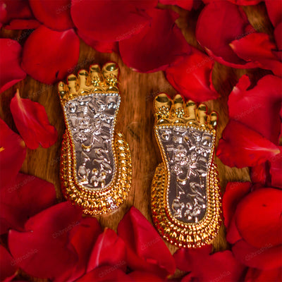 CHITRASHILA® Laxmi Charan Paduka Gold & Silver Plated Home Décor, Vastu Positivity, Perfect Devotional & Festive Gift for Diwali, Navratri Pujan