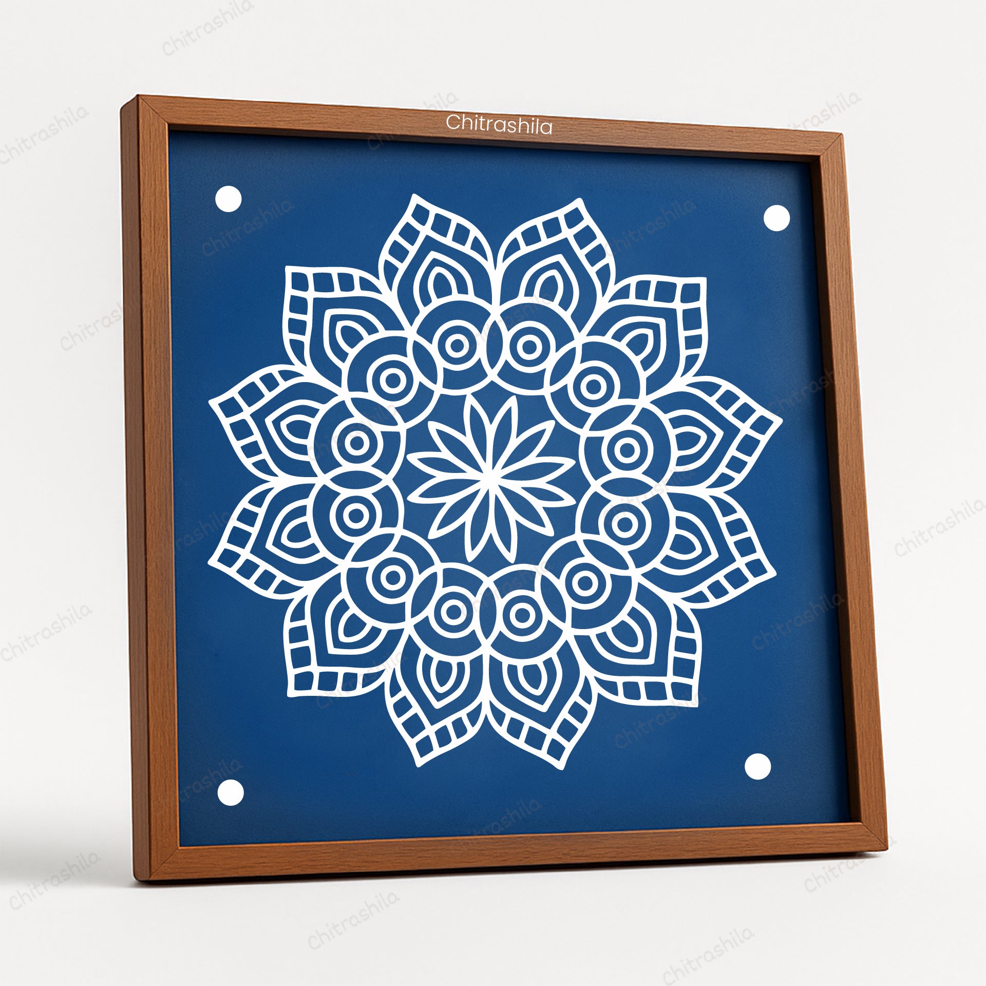 CHITRASHILA® Lotus Mandala Wooden Kolam Stencil | Reusable Rangoli Stencil 10×10 Inch (WS-52)