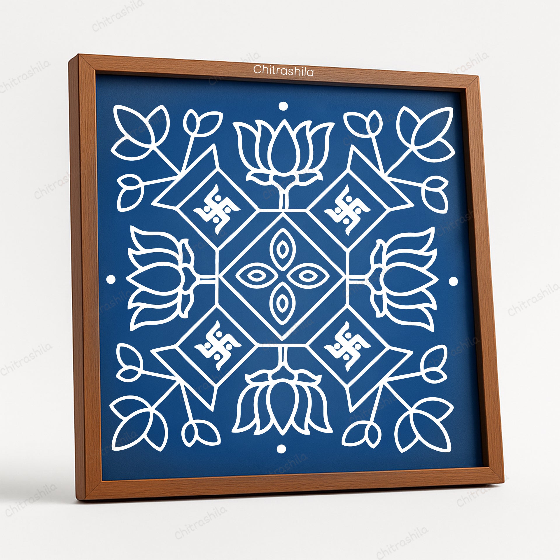 CHITRASHILA® Lotus Swastik Wooden Kolam Stencil | Reusable Rangoli Stencil 10×10 Inch (WS-54)