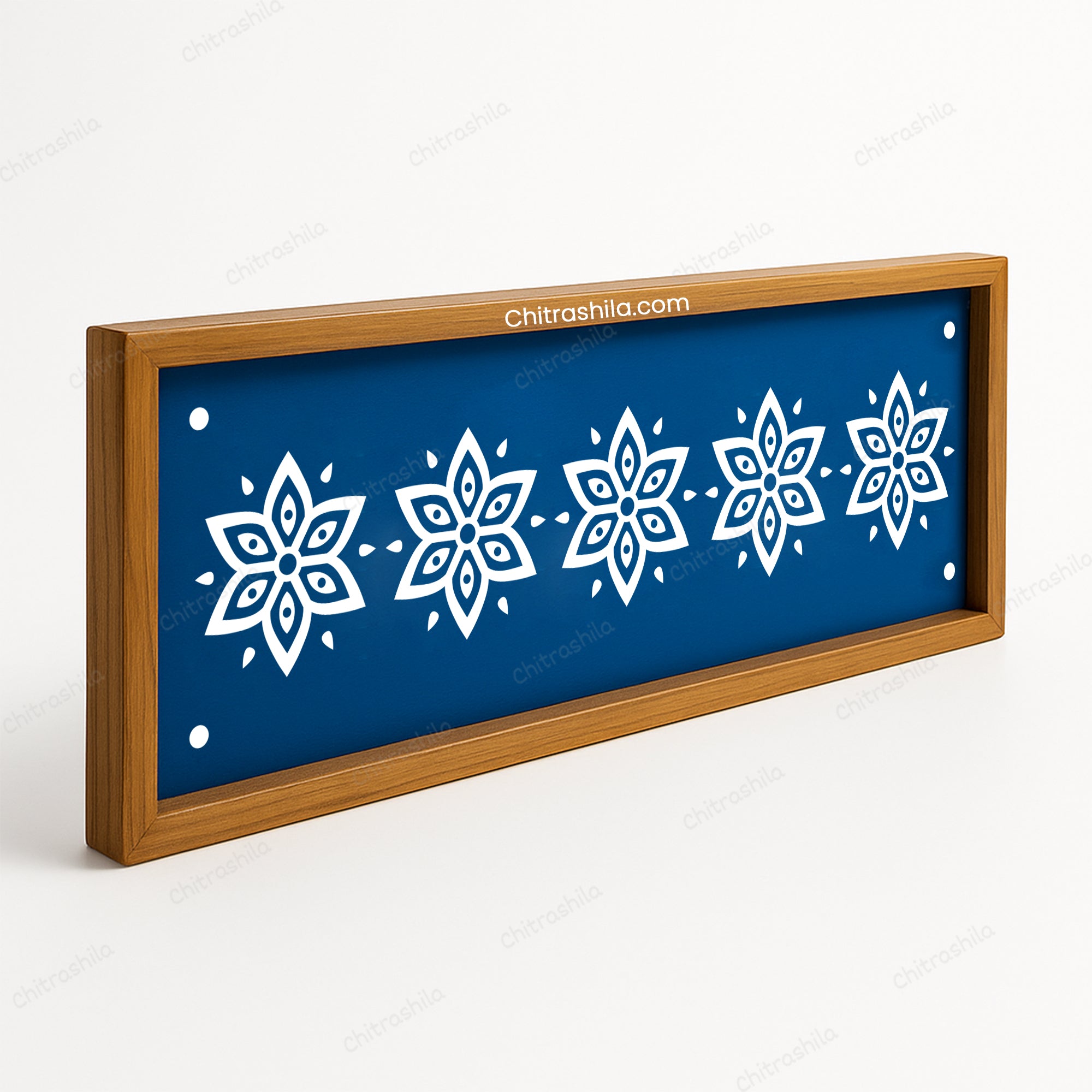 CHITRASHILA® Traditional Flower Border Wooden Rangoli Stencil 17x5 Inches (WB‑27)