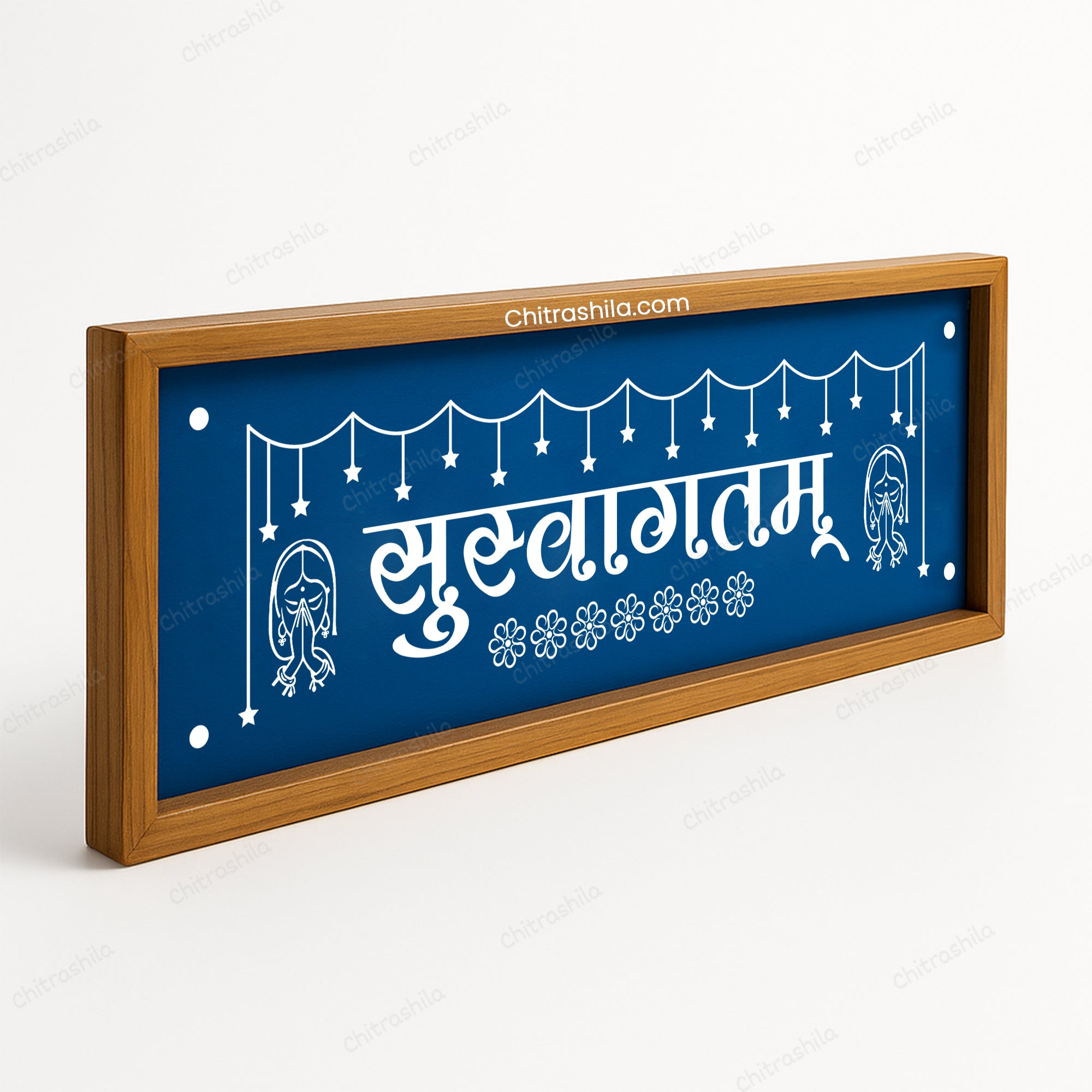 CHITRASHILA® Suswagatam Namaste Wooden Rangoli Stencil 17x5 inches (WB-24)