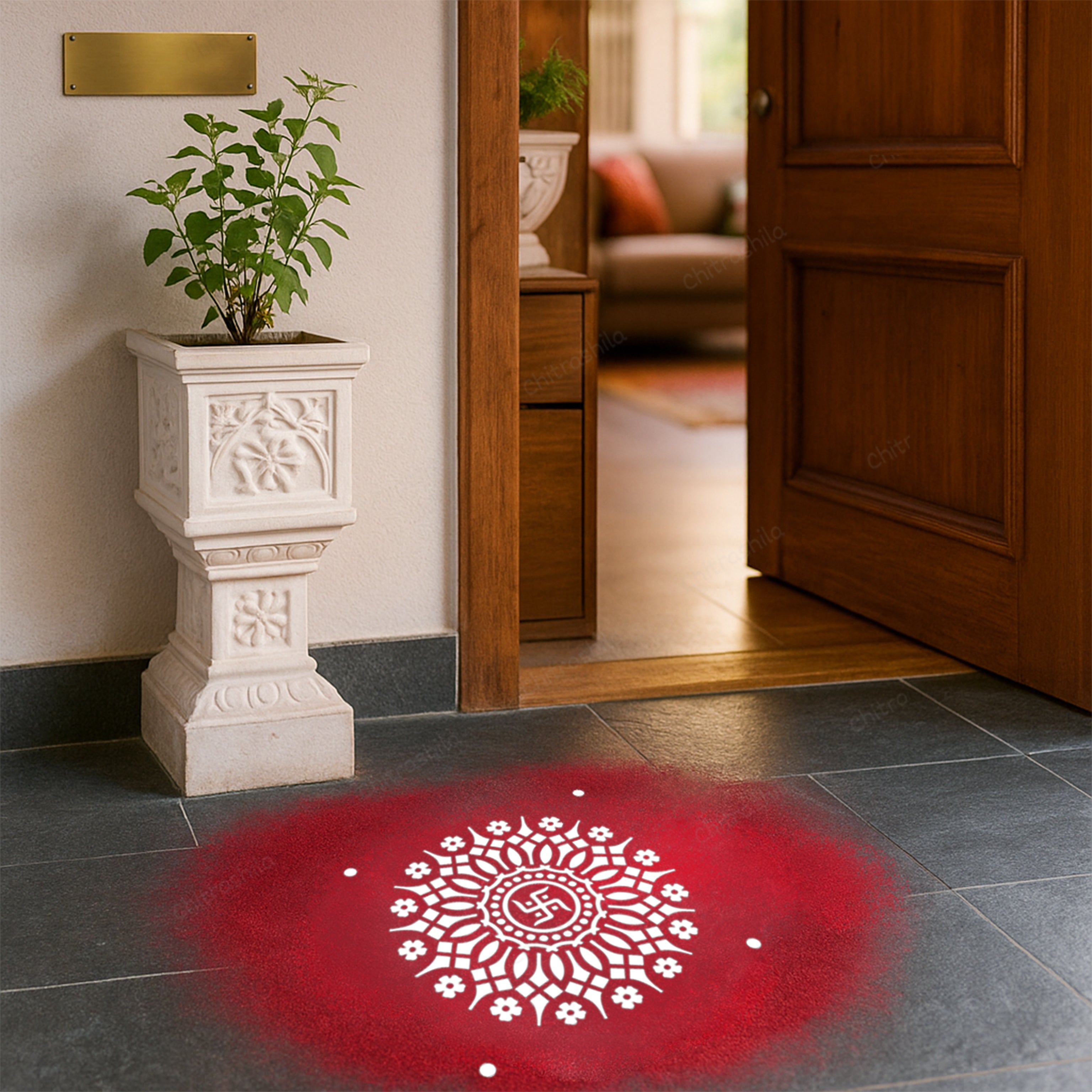 CHITRASHILA® Shubh Swastik Wooden Rangoli Stencil | Reusable Rangoli Stencil 10×10 Inch (WS-41)