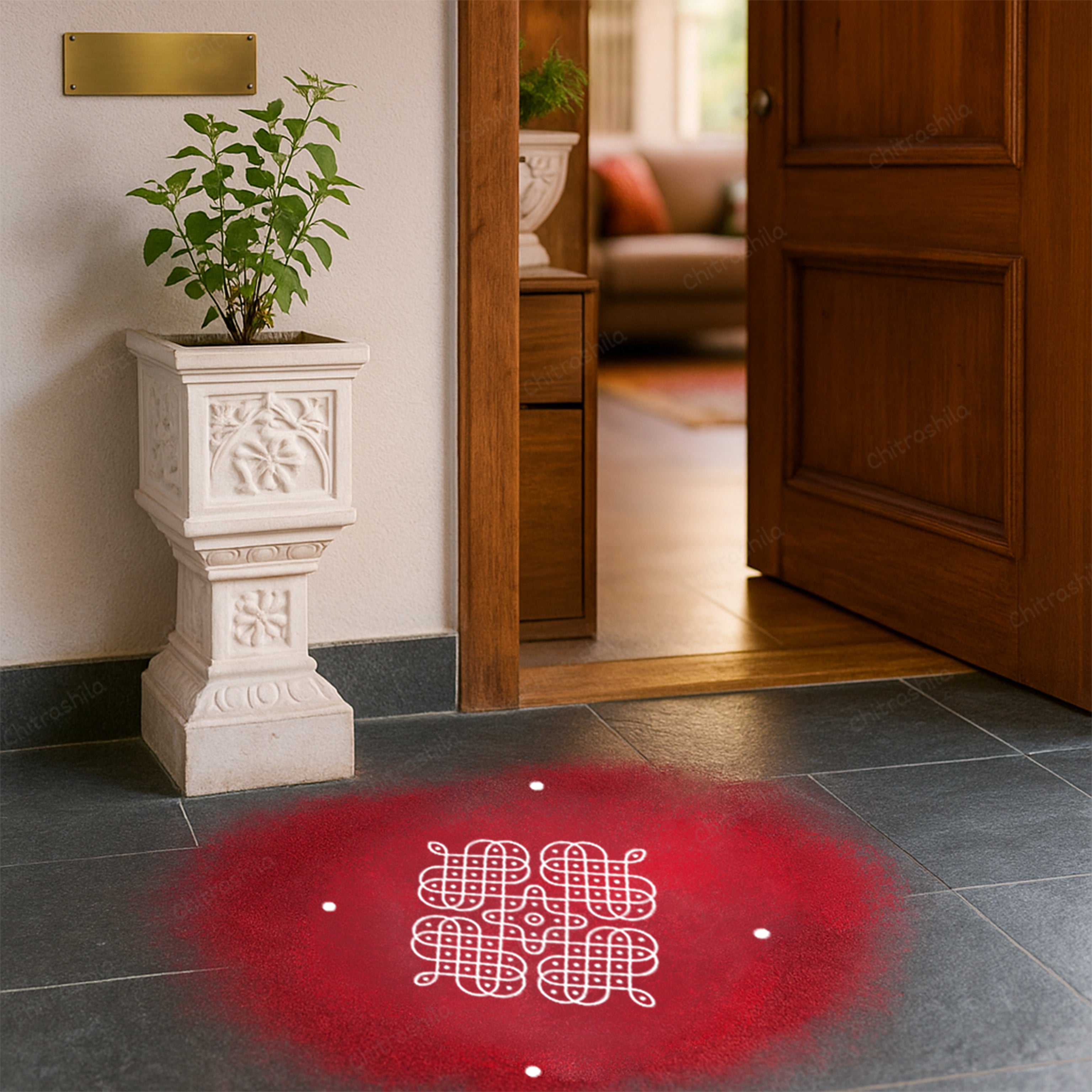 CHITRASHILA® Nitya Kolam Wooden Rangoli Stencil | Reusable Rangoli Stencil 10×10 Inch (WS-60)