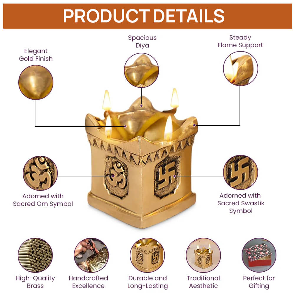 CHITRASHILA® Pure Brass Tulsi Diya Gold Antique Finish Perfect for Puja, Home Decorations and Gifting