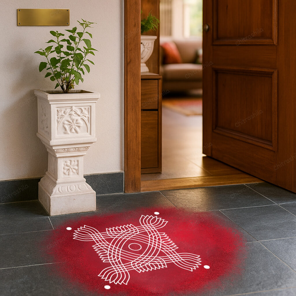 CHITRASHILA® Padi Kolam with Lotus Corners Rangoli Stencil 10x10 Inches (WS‑31)