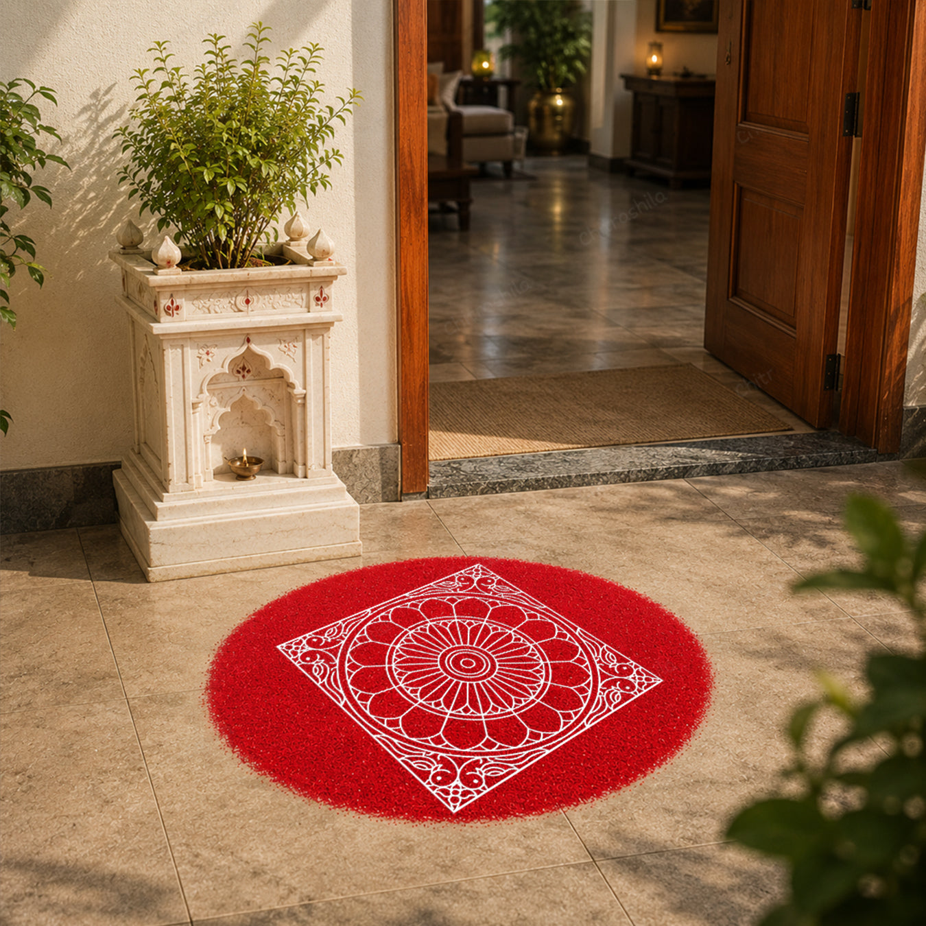 Floral Circular Kolam Wooden Rangoli Stencil 10x10 Inches (WS-87)