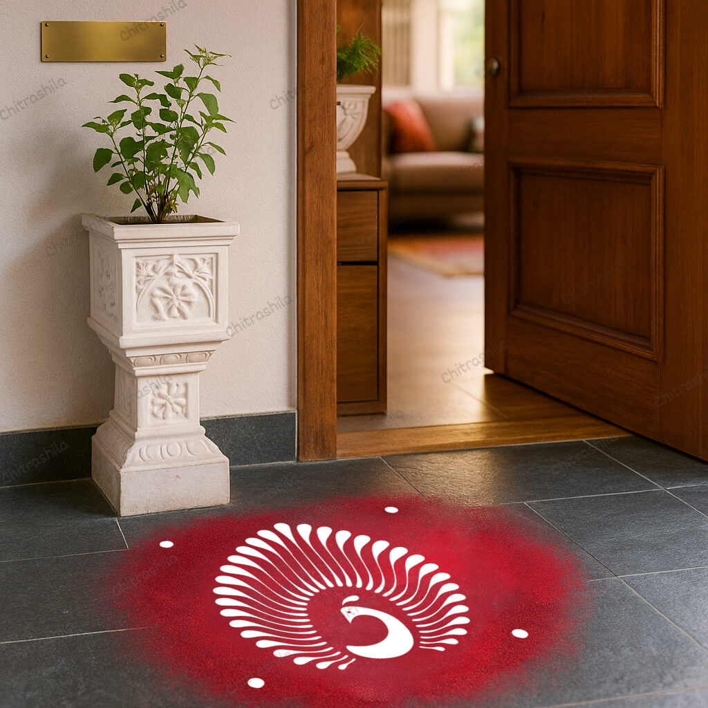 CHITRASHILA® Simple Peacock Motif Rangoli Stencil – 5x5 Inches (WA‑35)