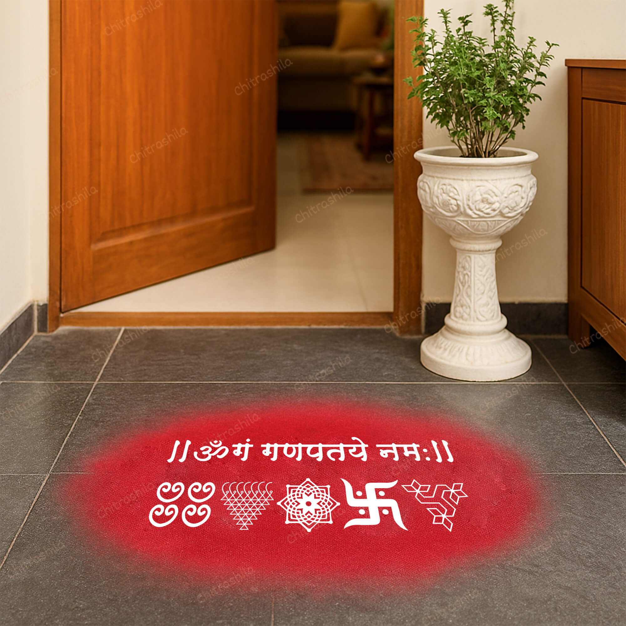 CHITRASHILA® Om Gan Ganpataye Namah Wooden Rangoli Stencil 9x5 inches