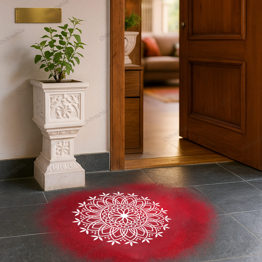 CHITRASHILA® Flower Design Wooden Rangoli Stencil 5x5 inches