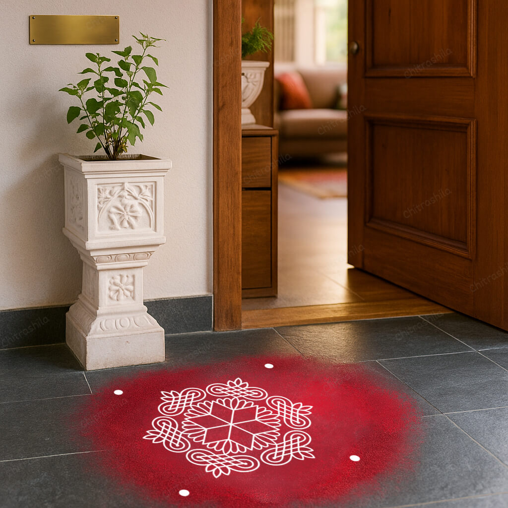 CHITRASHILA® Six Way Patterned Kolam Rangoli Stencil 10x10 Inches (WS‑30)