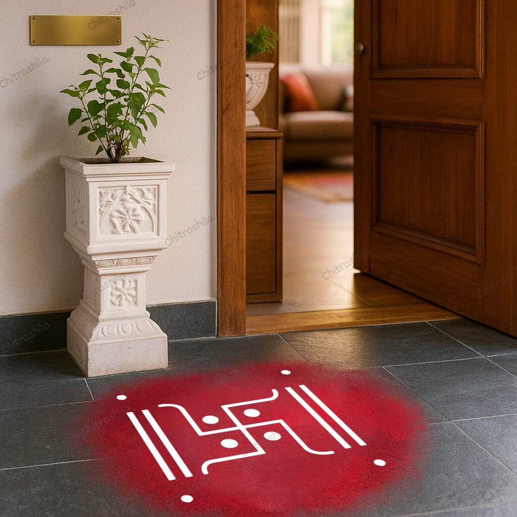 CHITRASHILA® Swastik with Dvidaṇḍa Design Rangoli Stencil – 5x5 Inches (WA-28)