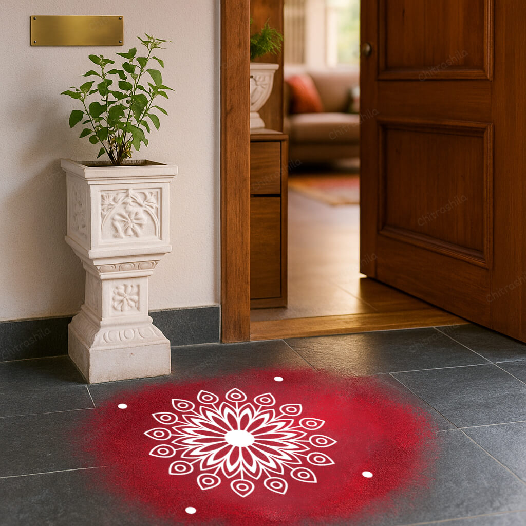 CHITRASHILA® Feather Leaf Flower Design Rangoli Stencil 10x10 Inches (WS‑29)