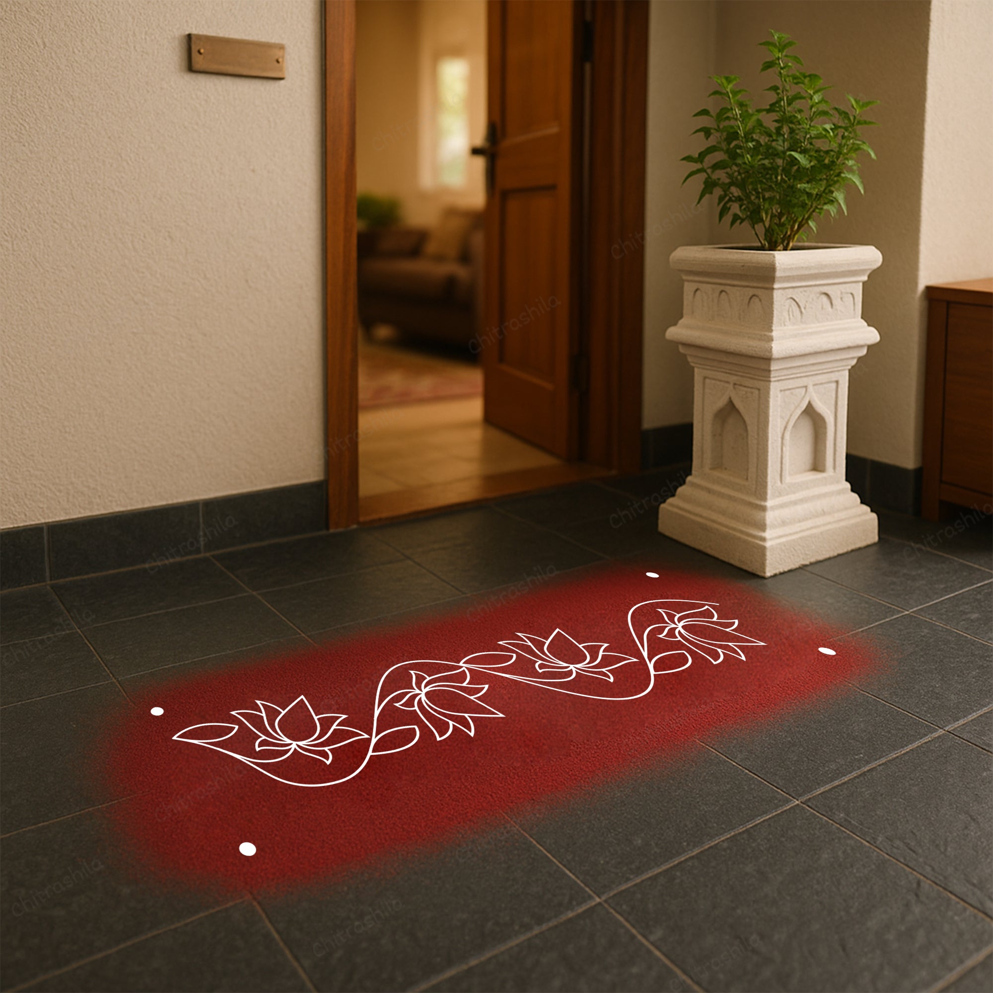 CHITRASHILA® Simple Lotus vine Border Wooden Rangoli Stencil 17x5 inches (WB-21)