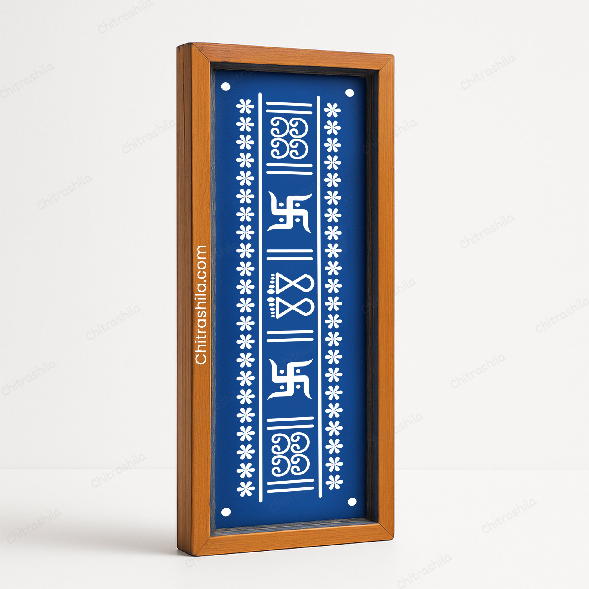 CHITRASHILA® Gaupadma Swastik Paul Design Wooden Rangoli Stencil 17x5 Inches (WB‑26)