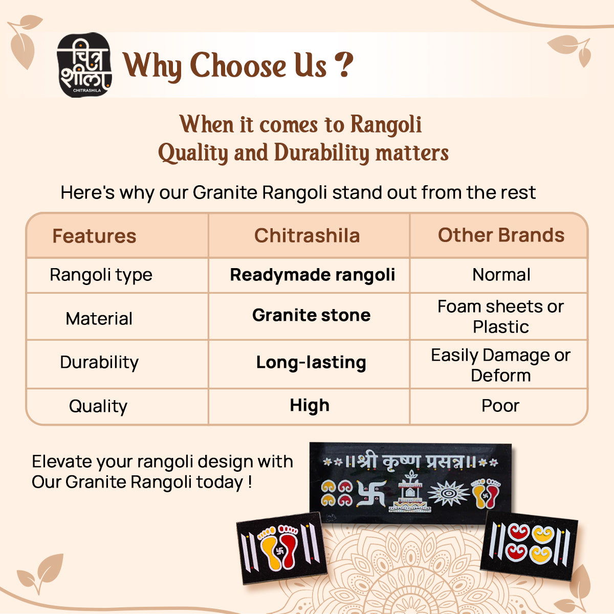 CHITRASHILA® Shree Krishna Prasanna Granite Printed Rangoli (9*4 inch)