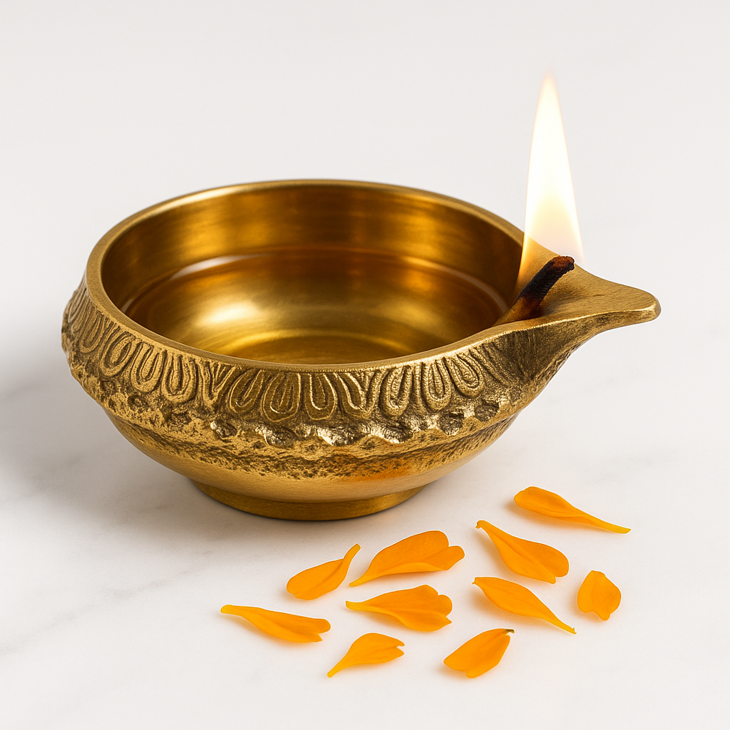 Brass Aarti Diya with Handle, Pooja Diya for Navratri aur Daily Worship — Buy Diya Online at Chitrashila