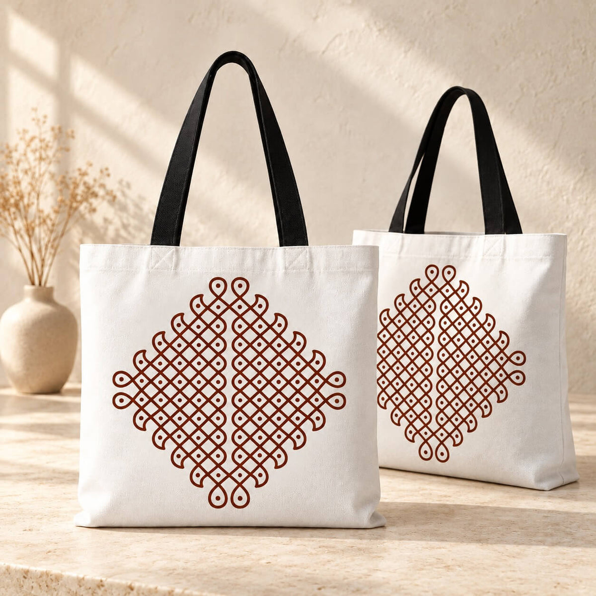 Kolam Dots Diamond design canvas bag — dotted kolam tote