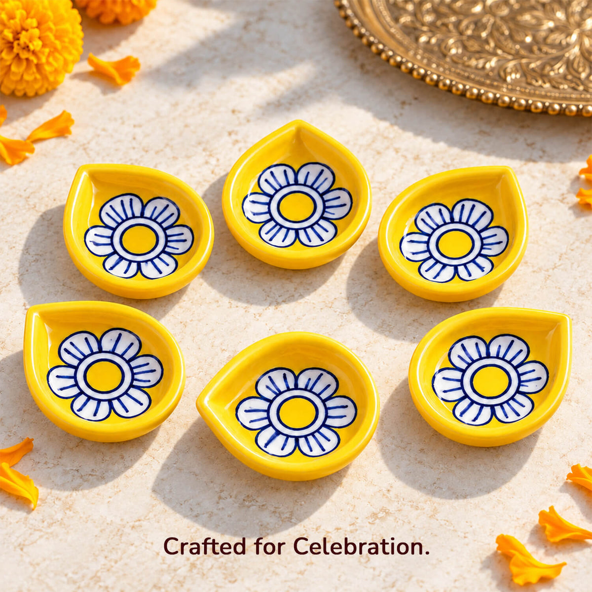 Hand-painted festive ceramic diyas for aarti and daily pooja