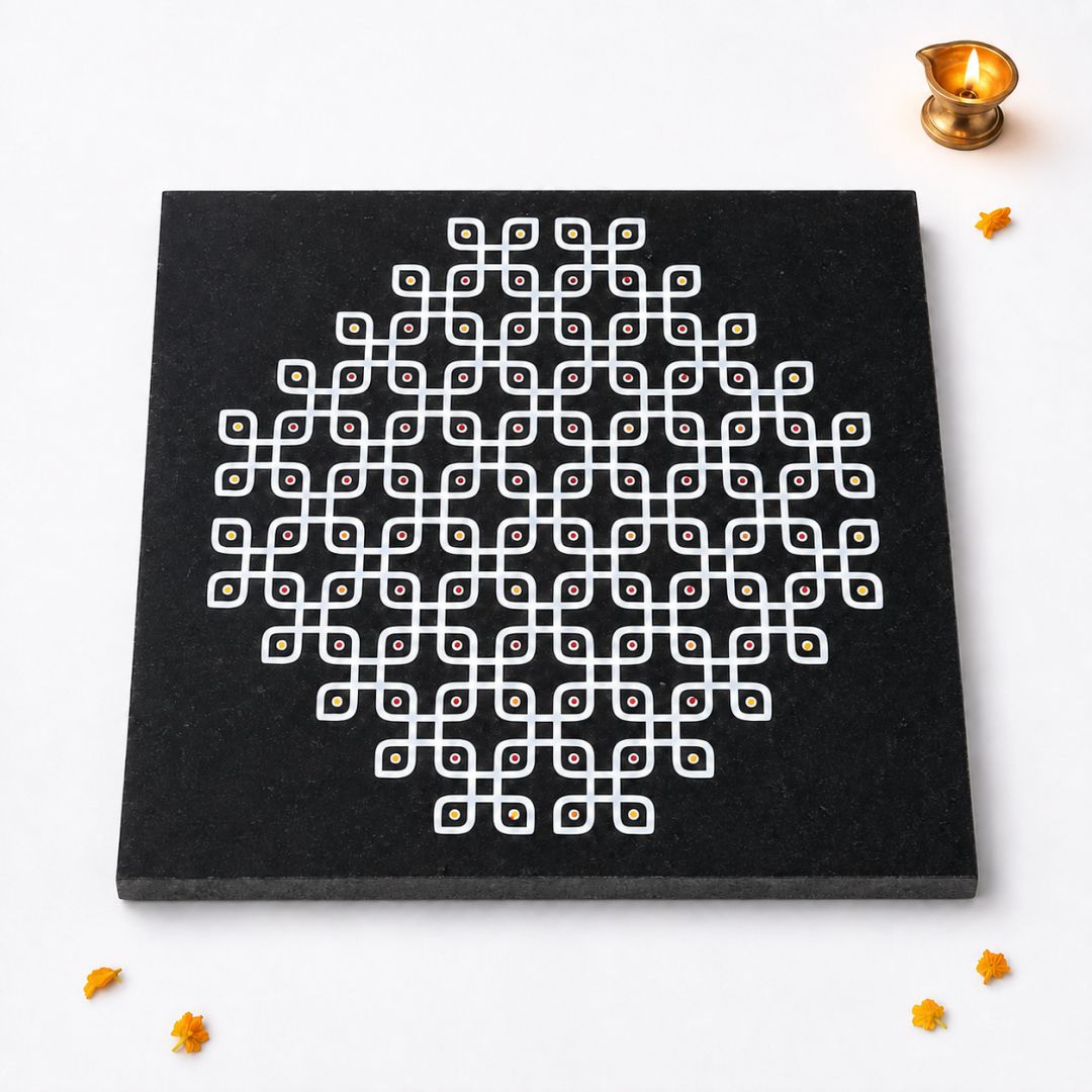 Kolam Dot Rangoli Granite Printed - 12x12 Inch Dotted Design (R-11)
