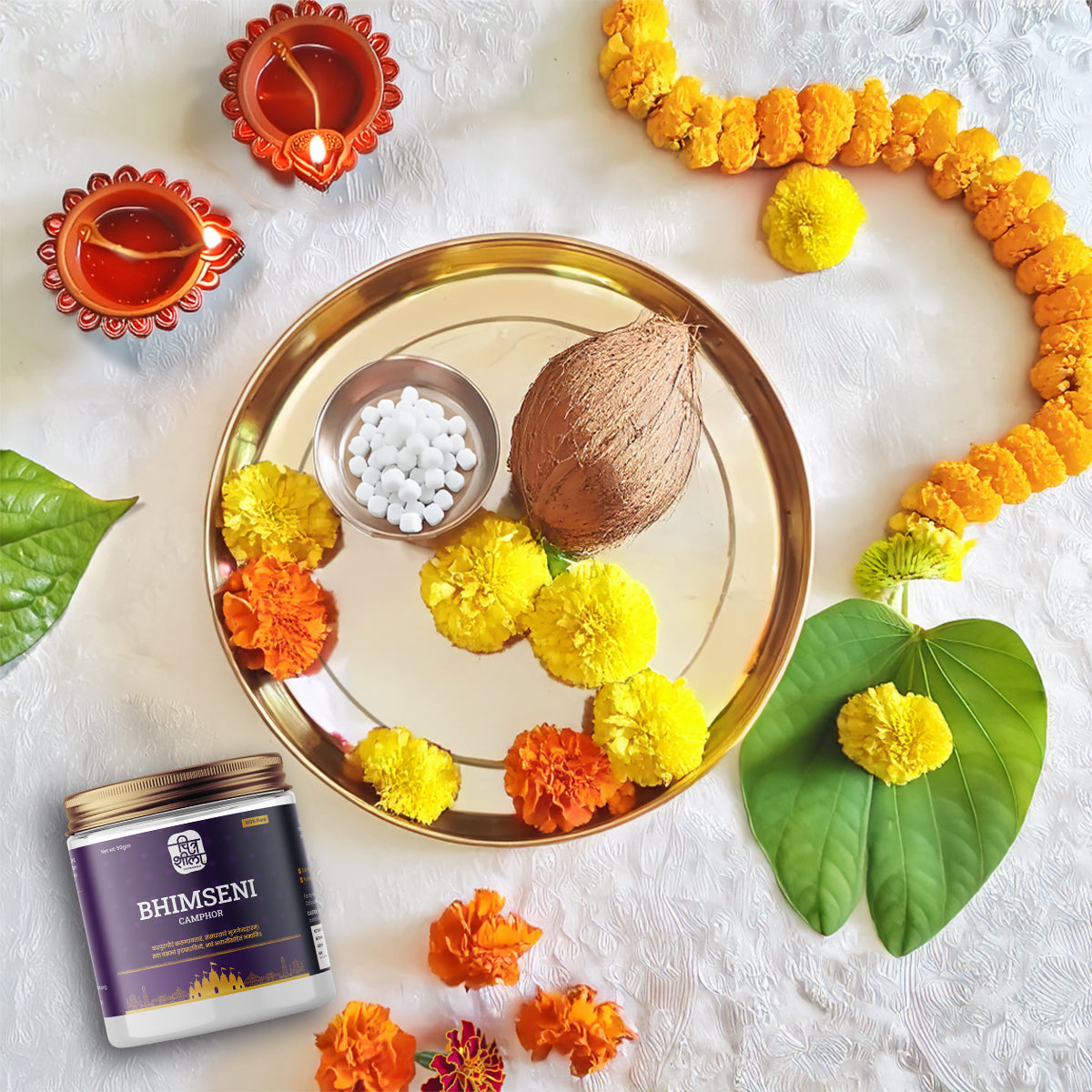 CHITRASHILA® Bhimseni Camphor - 100% Pure & Natural for Puja, Aromatherapy & Air Purification
