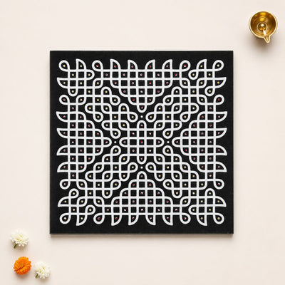 Classic Kolam Rangoli Granite Printed - 12x12 Inch Reusable Design (R-10)