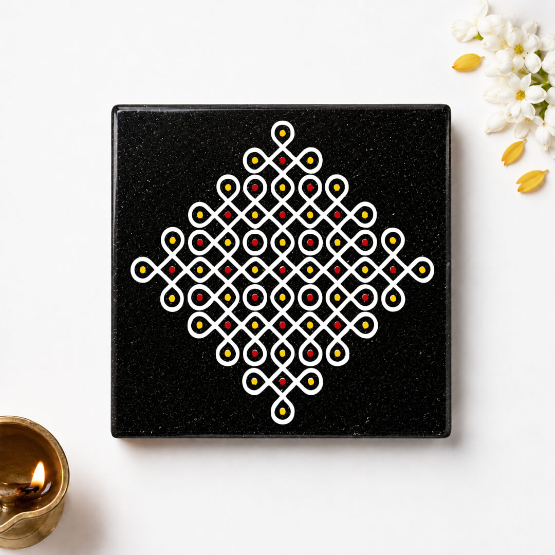Om Mandala Kolam Granite Printed Rangoli | Permanent Rangoli Tile 6×6 Inch (R-06)