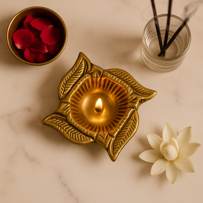 CHITRASHILA® Brass Swastik Diya Deepak Decorative Oil Lamp for Puja, Mandir, Diwali Decor & Gift (Pack of 1)