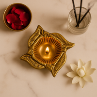 CHITRASHILA® Brass Swastik Diya Deepak Decorative Oil Lamp for Puja, Mandir, Diwali Decor & Gift (Pack of 1)