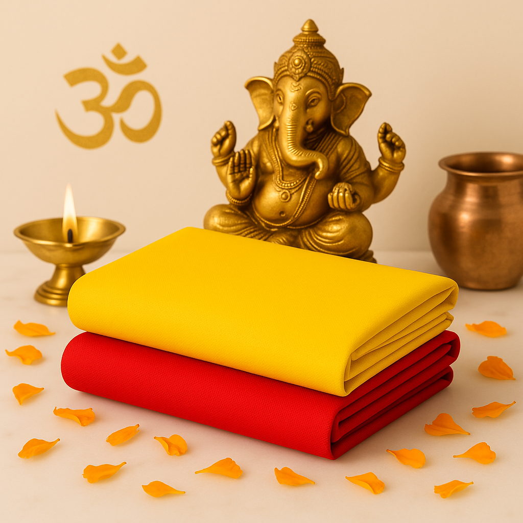 Chitrashila Pure Cotton Pooja Cloth/Vastra | Ideal for Mandir Asana, Altar Covering & Pooja Rituals (1m Each) – Red & Yellow | Pack of 2