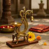 CHITRASHILA® Brass Peacock Diya with Bell - Pure Brass Antique Oil Lamp for Diwali & Navratri