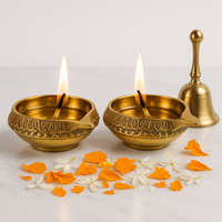 CHITRASHILA® Brass Kuber Diya with Gold Antique Finish Perfect for Laxmi Pooja, Navratri & Elegant Home Décor (Pack of 2)