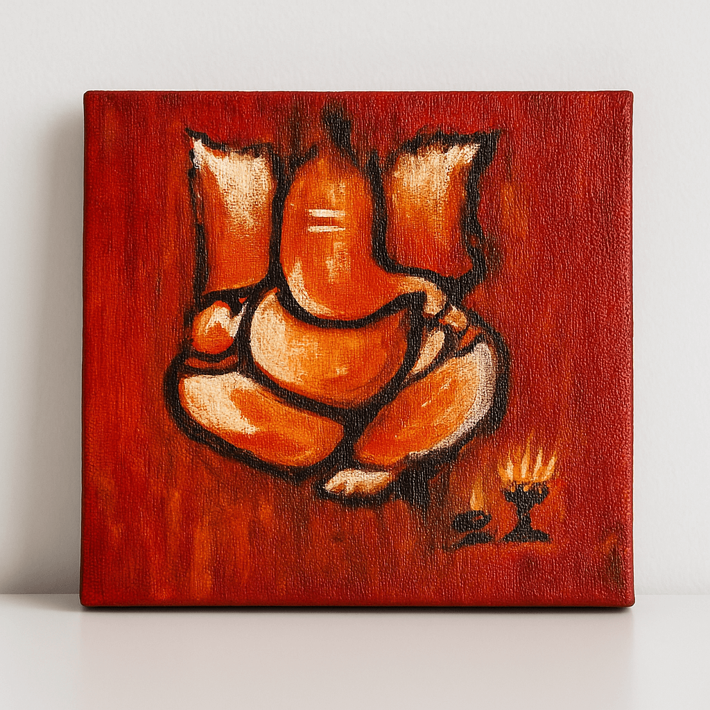 Chitrashila® 4×4 inch Handmade Canvas Painting - Blurred Ganesha | Devotional Mini Art for Home & Gift Décor