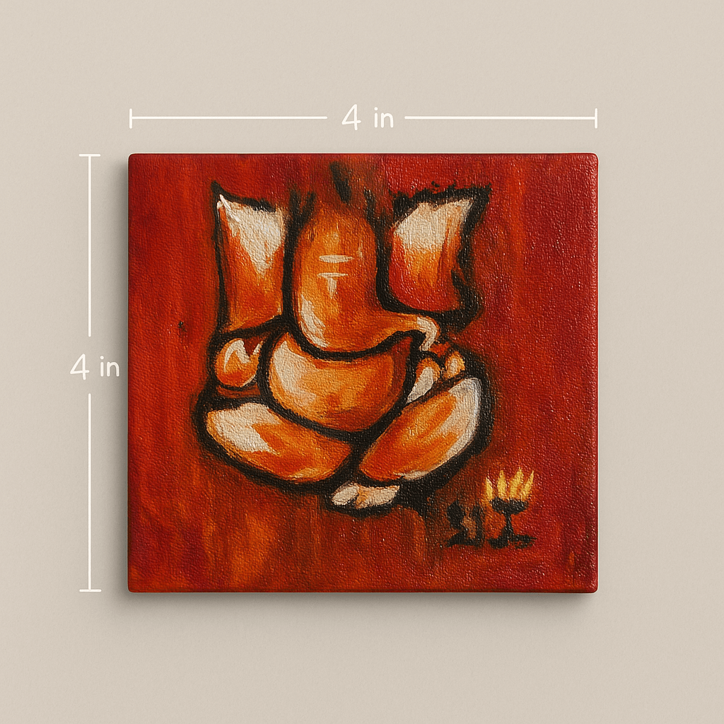 Chitrashila® 4×4 inch Handmade Canvas Painting - Blurred Ganesha | Devotional Mini Art for Home & Gift Décor