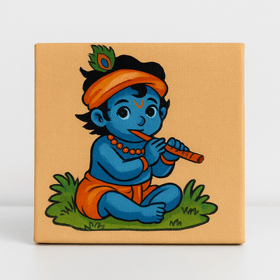 Chitrashila® 4×4 inch Handmade Canvas Painting - Bal Krishna | Devotional Mini Art for Home & Gift Décor