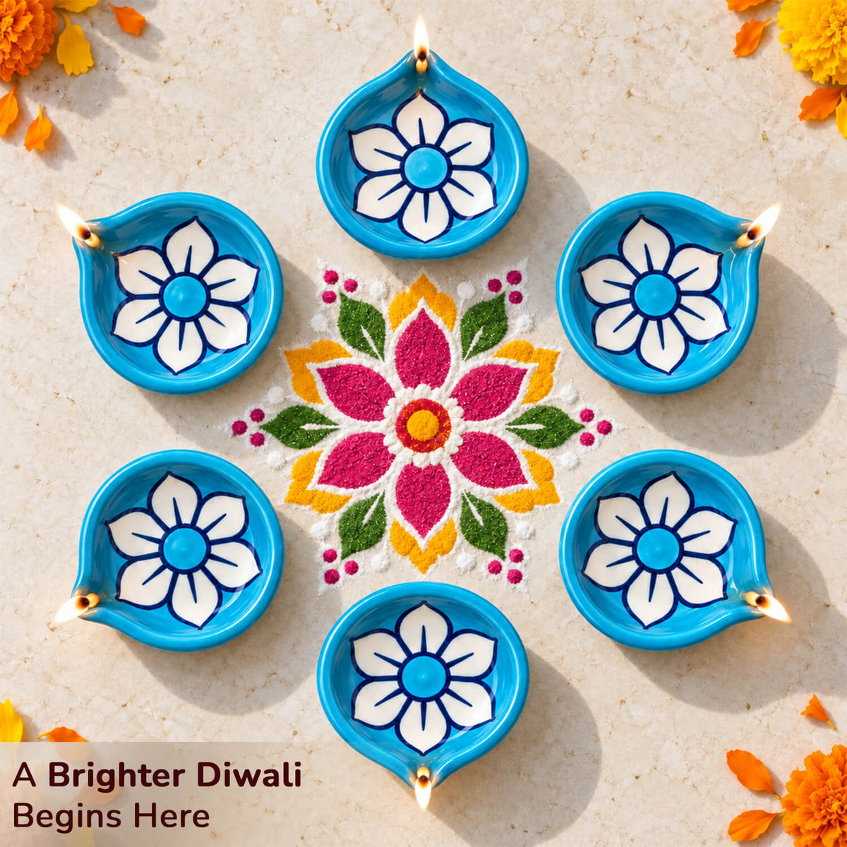 Stylish hand-painted designer ceramic diyas for living room decoration