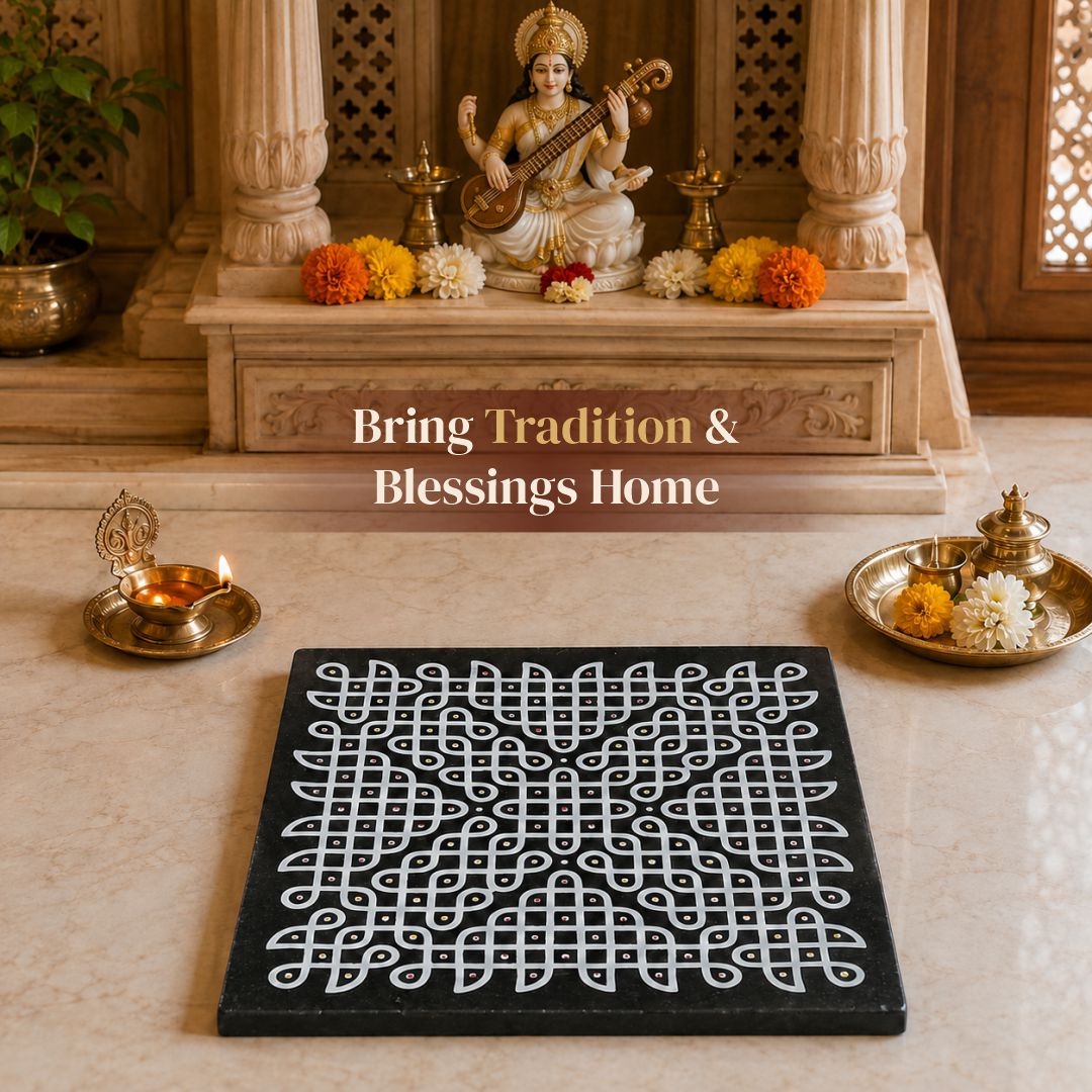 Classic Kolam Rangoli Granite Printed - 12x12 Inch Reusable Design (R-10)