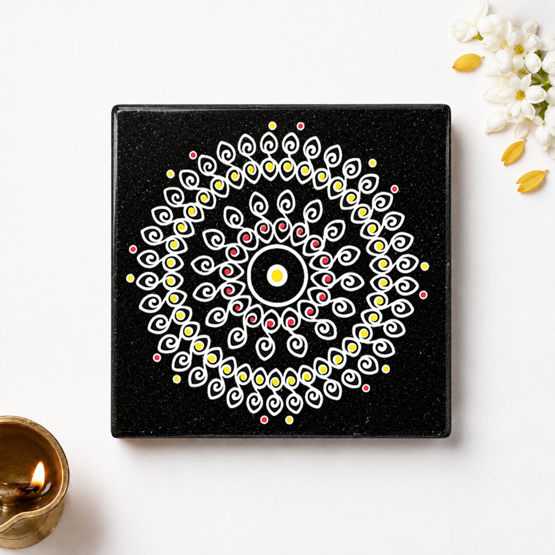 Ananda Chakra Granite Printed Rangoli | Permanent Rangoli Tile 6×6 Inch (R-08)