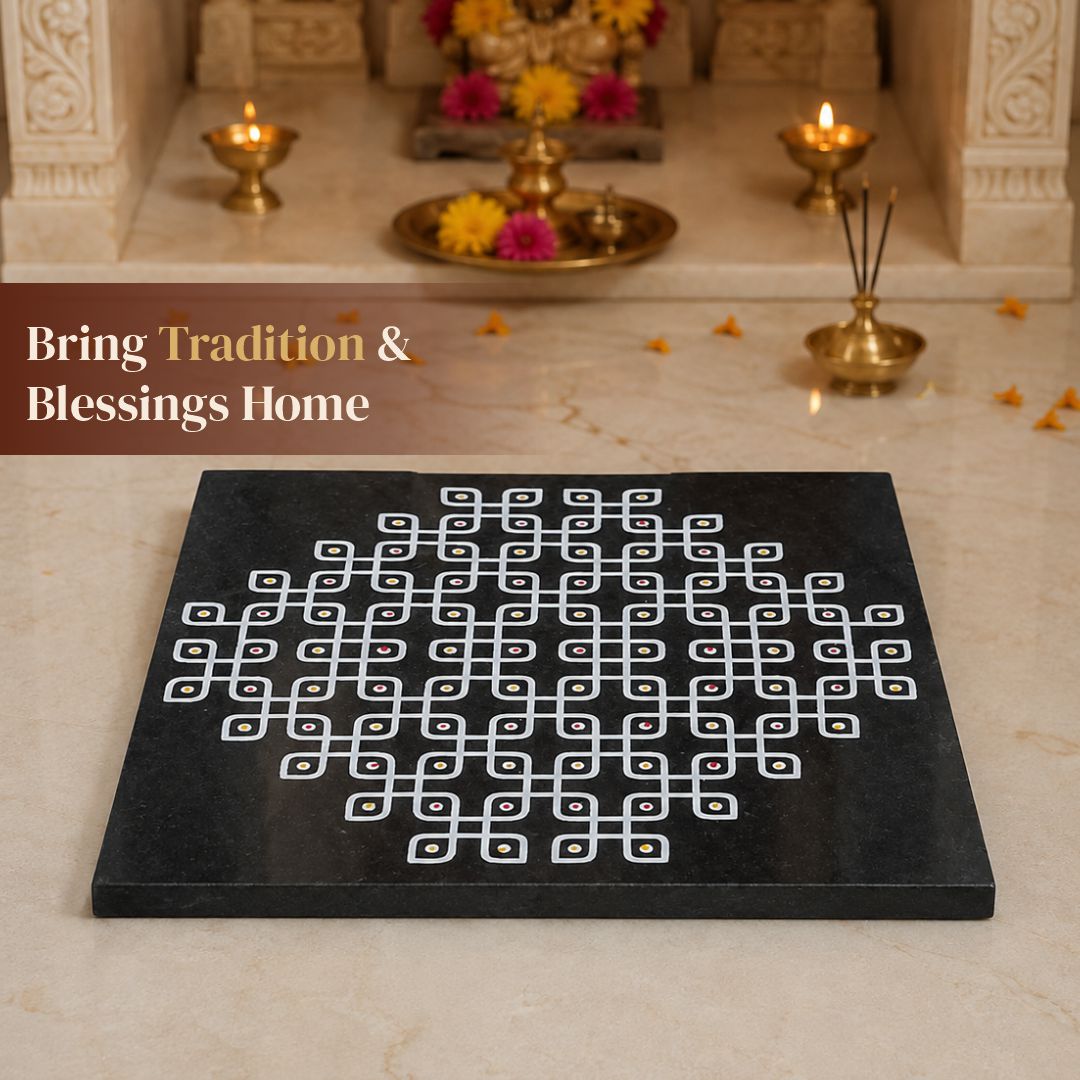 Kolam Dot Rangoli Granite Printed - 12x12 Inch Dotted Design (R-11)