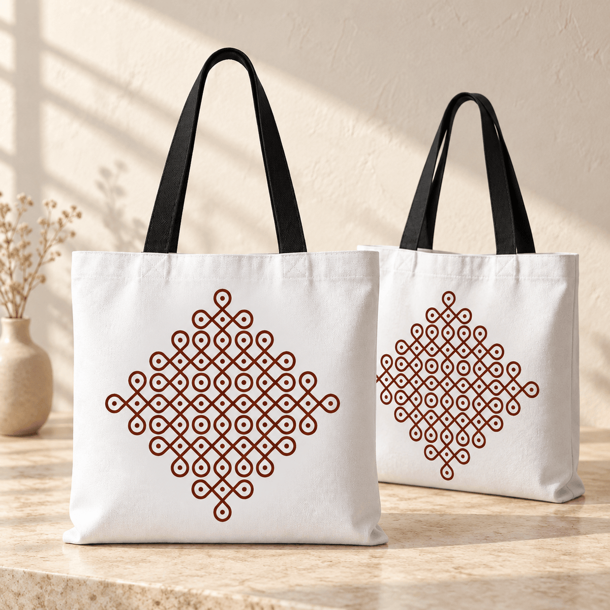 Om Mandala Kolam design canvas bag — spiritual tote