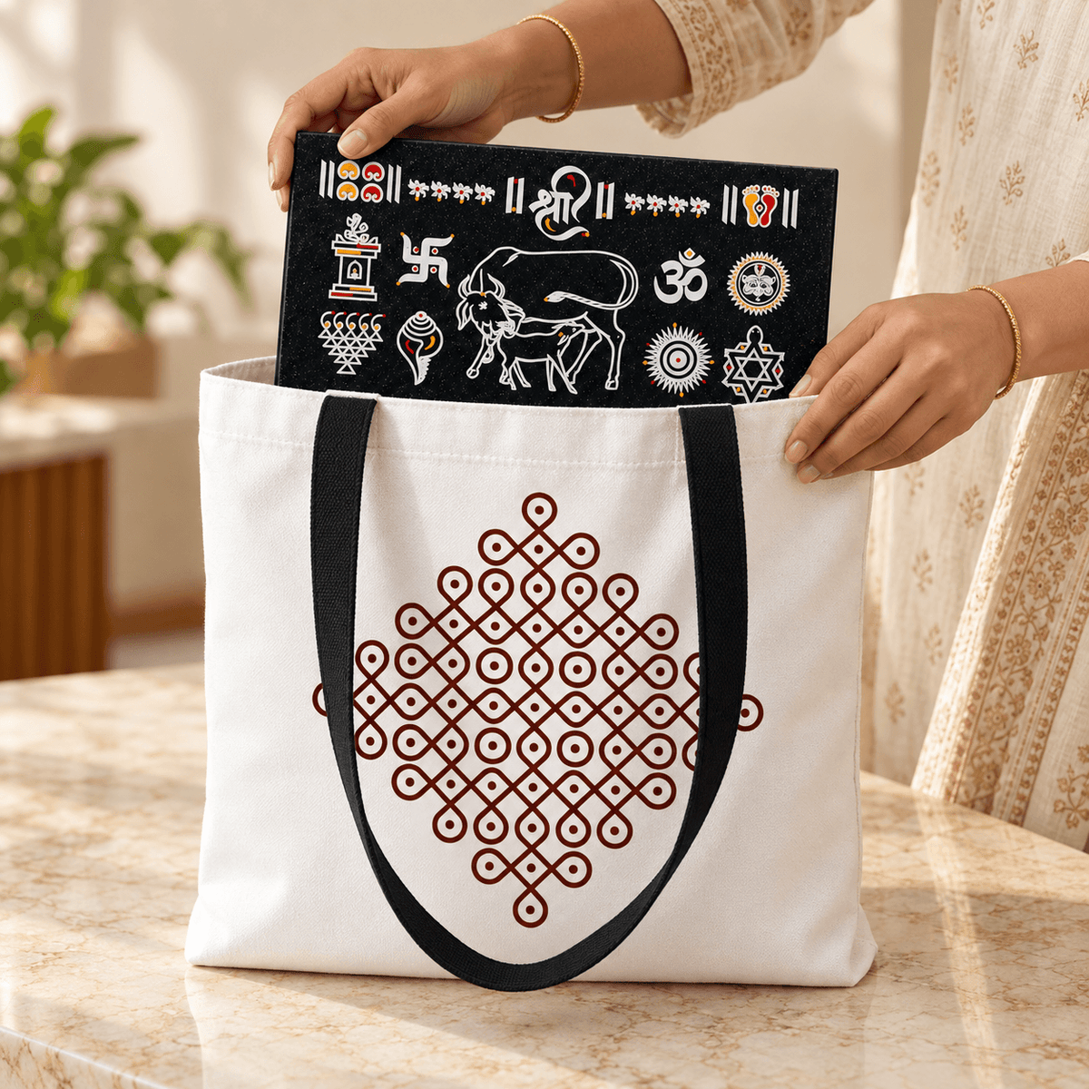 Om Mandala printed canvas bag for spiritual gifting & meditation