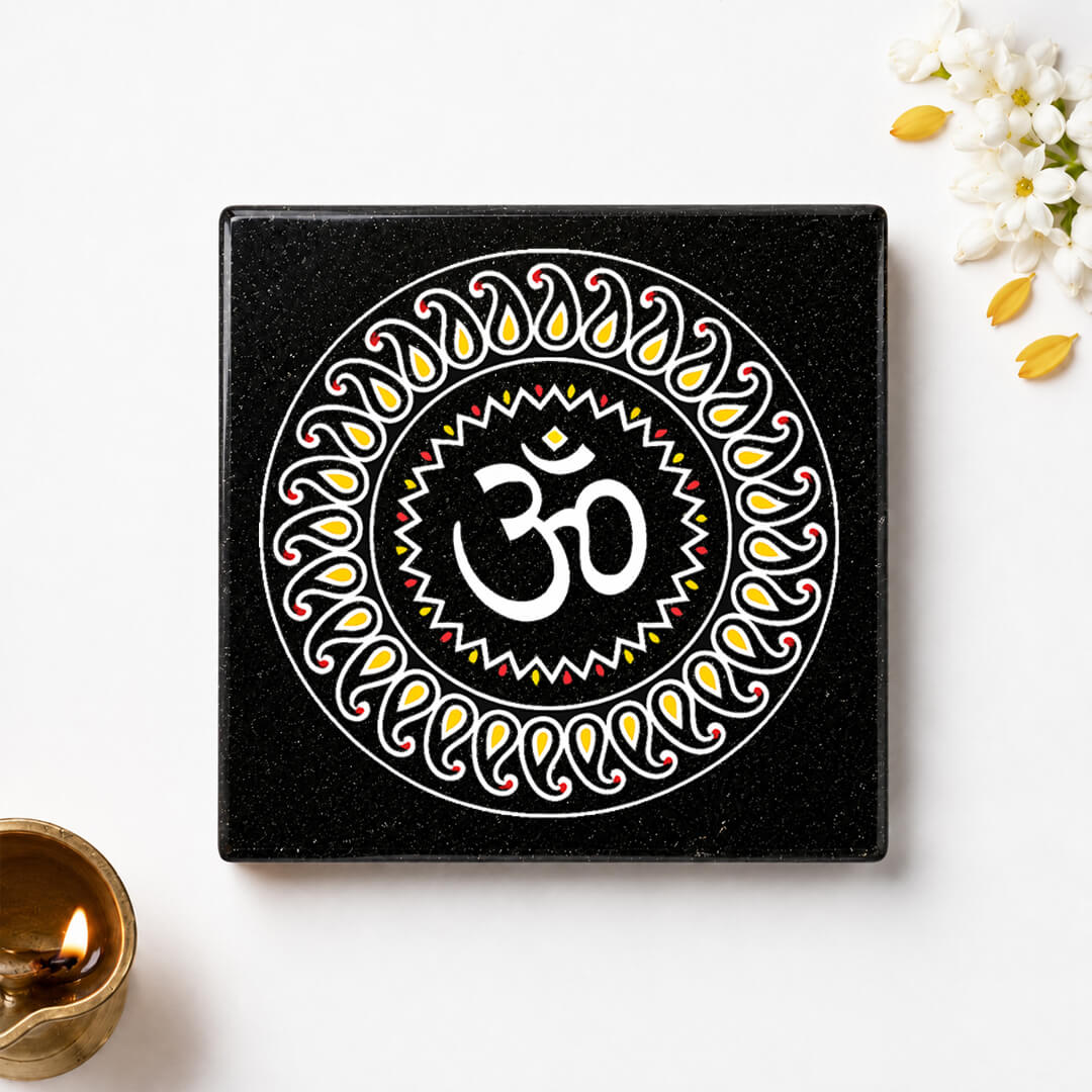 Om Jyoti Granite Printed Rangoli | Permanent Rangoli Tile 6×6 Inch (R-09)