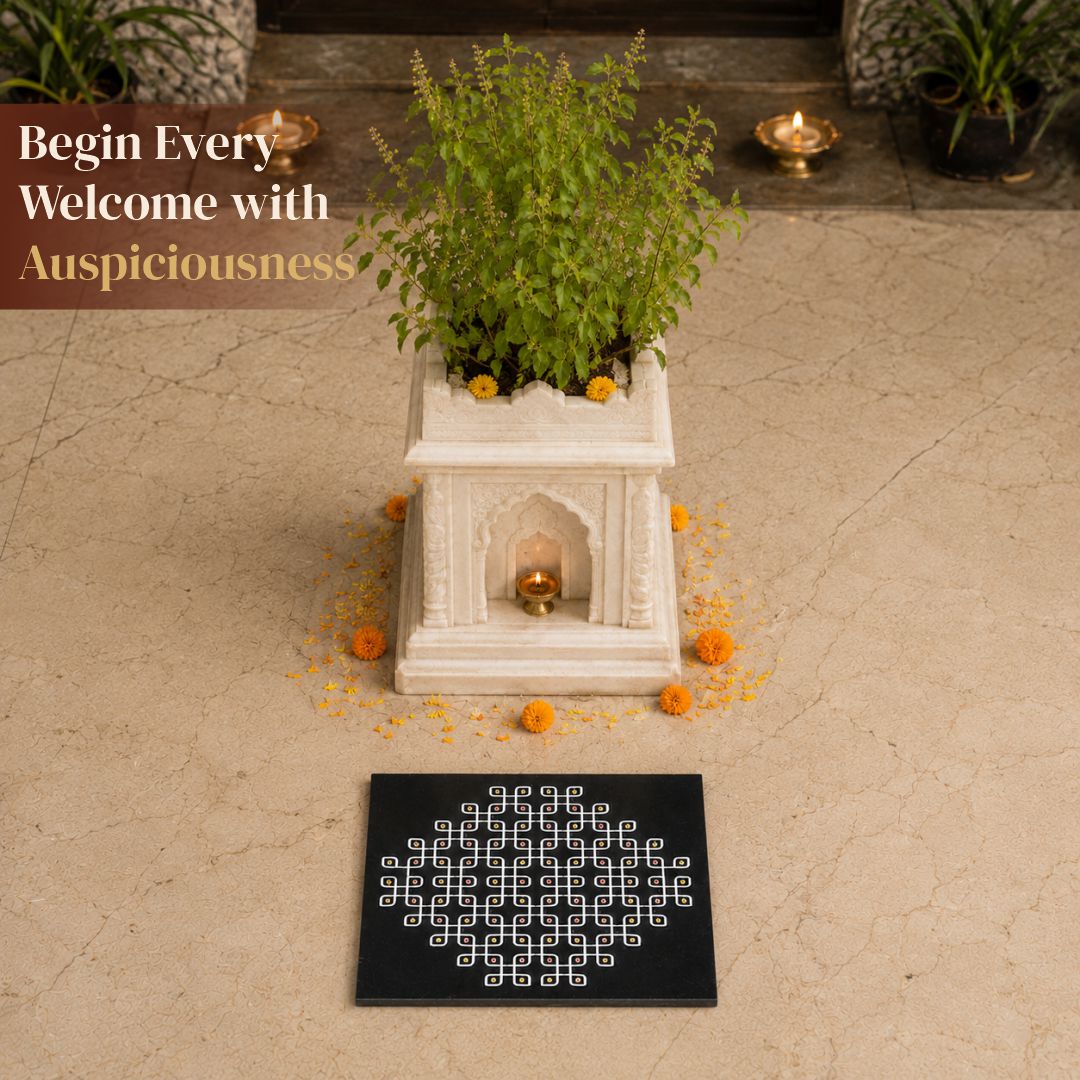 Kolam Dot Rangoli Granite Printed - 12x12 Inch Dotted Design (R-11)