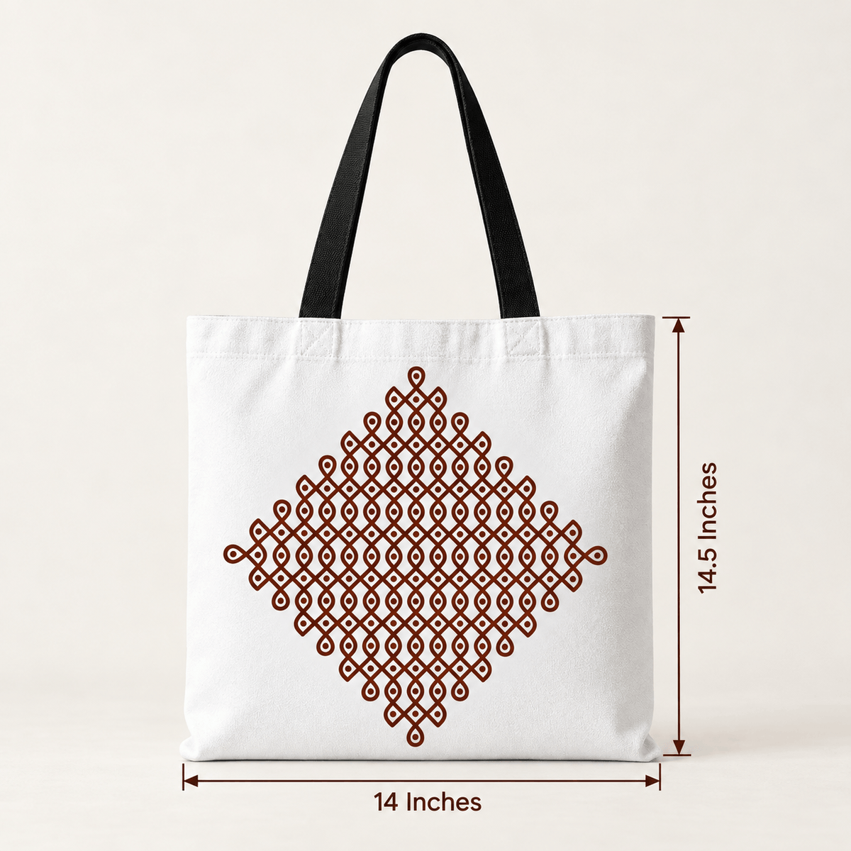 Kambi Kolam design printed canvas tote for daily use