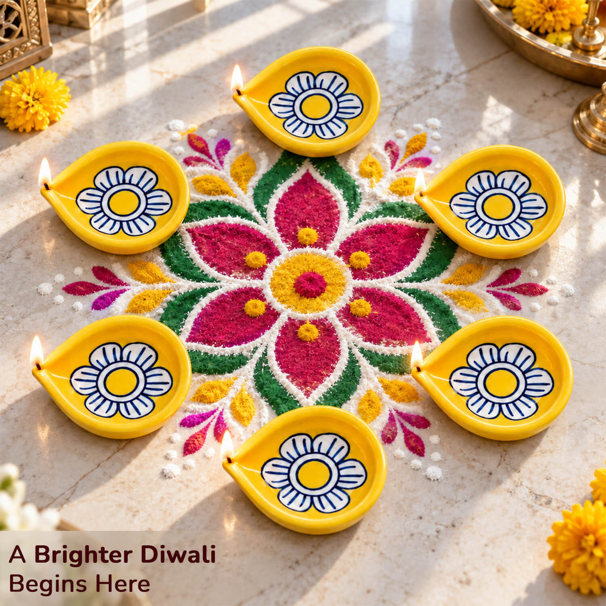 Colorful festive pottery diya set for Diwali and Navratri celebrations