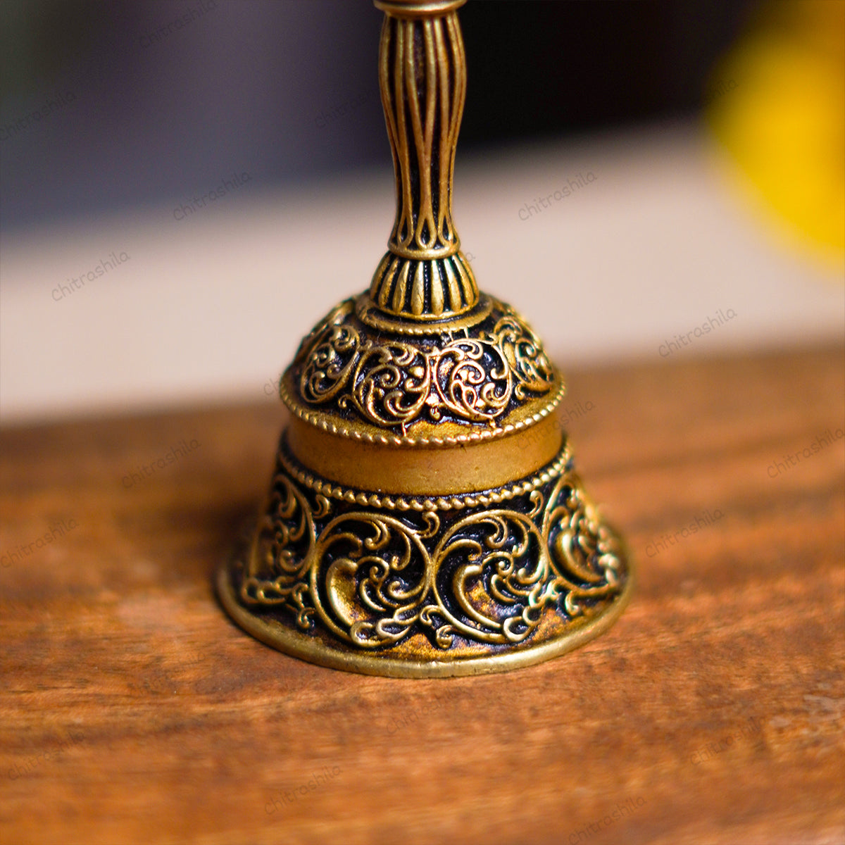 CHITRASHILA® Pure Brass Pooja Ghanti Bell Hanuman Ji Mandir Bell Standard Size Pooja Bell for Home Temple & Office